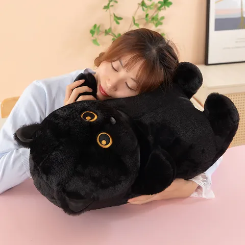 Cute Cartoon Black Cat Plush Toy Chubby Kitty Stuffed Animal Soft Sleeping Pillow Animal Plushie Doll For Kids Gift