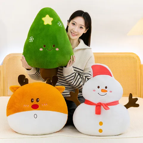 Cartoon Christmas Series Plush Pillow Cute Snowman Elk Christmas Tree Cushion Soft Stuffed Toy Home Decor Gift