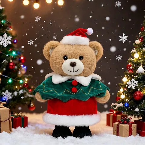 Cute Standing Christmas Bear Plush Toy Stuffed Animal Holiday Festival Decor Soft Doll Gift For Kids And Friends