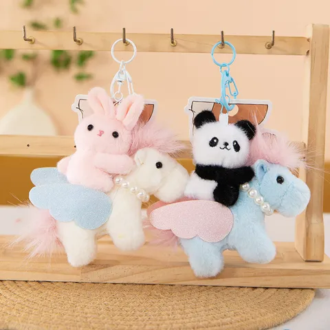 Cute Cartoon Rainbow Pony Plush Toy Keychain Creative Animal Riding Horse Pendant Backpack Hanging Ornament Gift For Kids