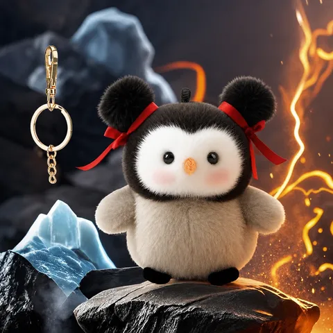 Cute Penguin Plush Keychain Stuffed Animal Toy Fluffy Cartoon Animal Pendant Bag Charm Holiday Gift