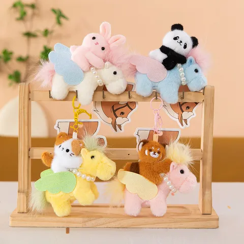 Cute Cartoon Rainbow Pony Plush Toy Keychain Creative Animal Riding Horse Pendant Backpack Hanging Ornament Gift For Kids