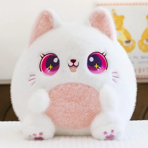 Cute Chubby Cat Plush Toy Soft Stuffed Animal Fluffy Kitty Doll With Big Shining Eyes Kawaii Room Decor