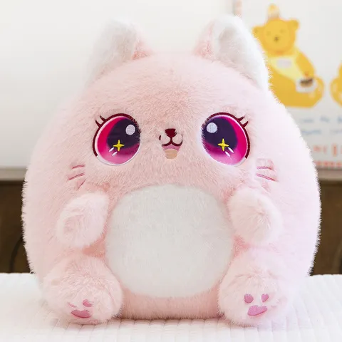 Cute Chubby Cat Plush Toy Soft Stuffed Animal Fluffy Kitty Doll With Big Shining Eyes Kawaii Room Decor