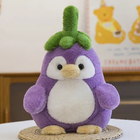 Adorabile Peluche Pinguino Melanzana Con Design Paffuto, Morbido Tessuto Di Peluche E Imbottitura In Cotone PP Per Un Comfort Accogliente