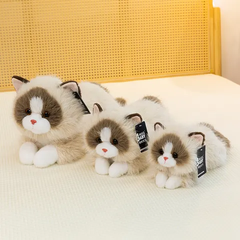 Simulation Ragdoll Cat Plush Toy Cute Stuffed Animal Soft Fluffy Kitty Companion Doll Kids Birthday Gift Home Decor