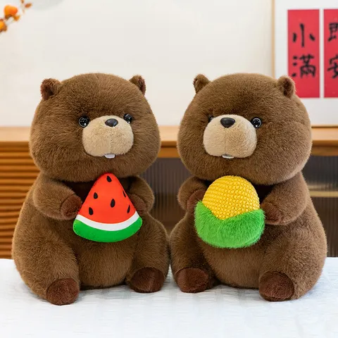 Cute Marmot Plush Toy Cartoon Groundhog Stuffed Animal Doll Funny Holding Corn Watermelon Soft Sleeping Pillow Gift