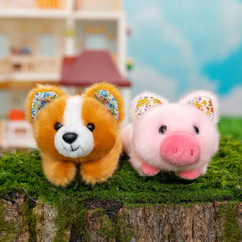 Cute Cartoon Floral Ear Plush Animal Stuffed Toy Keychain Soft Decompression Doll Birthday Gift Plushie Bag Pendant