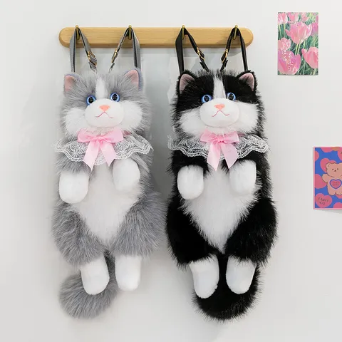 Cute Cartoon Ragdoll Cat Plush Backpack Meowing Sound Stuffed Animal School Bag Soft Animal Daypack Gift For Kids