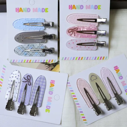 Ensemble de Pinces à Cheveux Coréennes Sweet Heart Strass pour Femmes Alliage de Résine Carreaux Floraux Barrettes Sans Trace Accessoires
