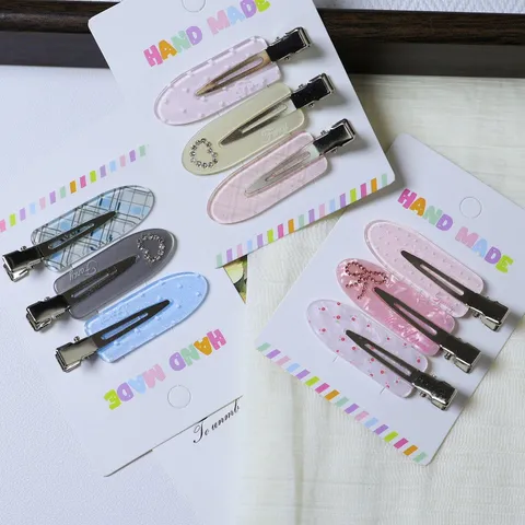 Ensemble de Pinces à Cheveux Coréennes Sweet Heart Strass pour Femmes Alliage de Résine Carreaux Floraux Barrettes Sans Trace Accessoires
