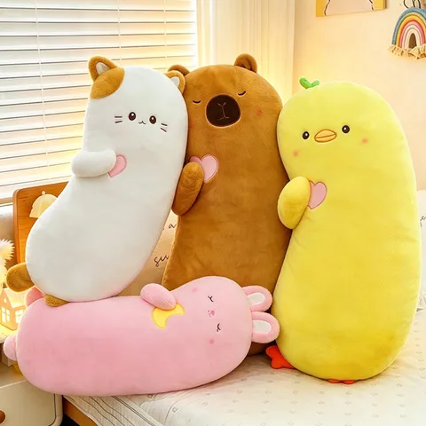 Cute Cartoon Animal Long Plush Pillow Soft Stuffed Capybara Duck Rabbit Cat Doll Sleeping Body Pillow Girl Gift
