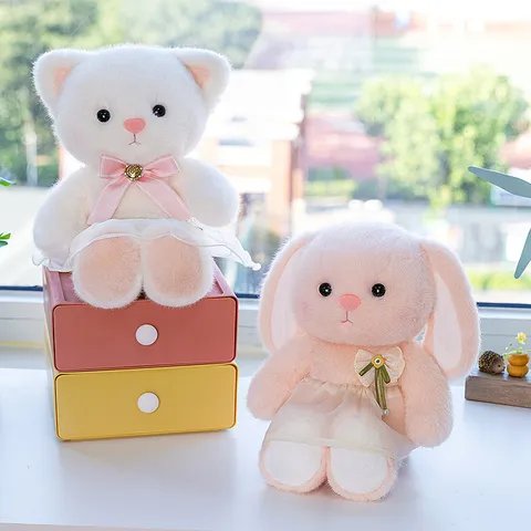 Cute Cartoon Rabbit Plush Toy Stuffed Animal Soft Doll With Gauze Skirt Bow