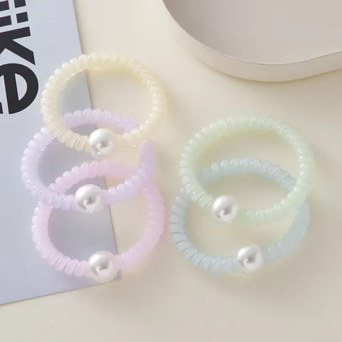 Laccio per Capelli a Filo Telefonico in Resina Plastica Minimalista Con Perla Artificiale Perlato Accessori per Capelli