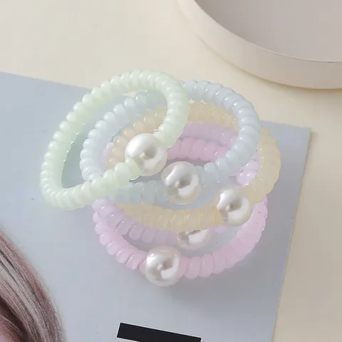 Laccio per Capelli a Filo Telefonico in Resina Plastica Minimalista Con Perla Artificiale Perlato Accessori per Capelli