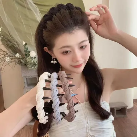 Womens Braided Twist Headband Hair Hoop Non Slip Tooth Comb Hair Band Casual Daily Fashion Hair Accessories