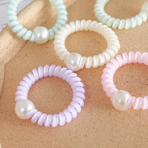 Geikleur Kralen Telefoonsnoer Haarelastiek Met Kunstparel Elastisch Haartouw Dagelijkse Haaraccessoires Voor Dames