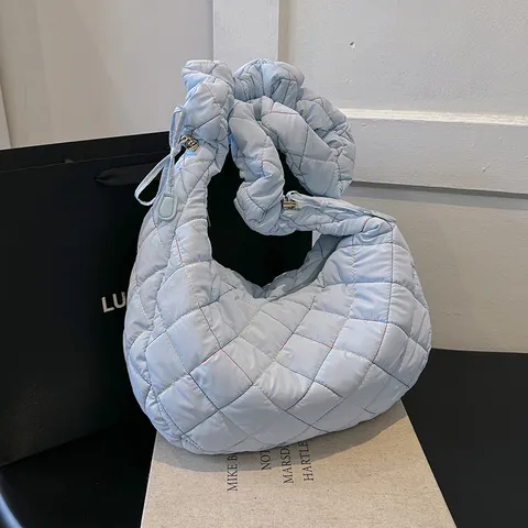 Donne Casual Nylon Trapuntato Borsa Tote Grande Capacita Commuting Puffer Borsa a Tracolla Con Manico Plissettato Borsa a Mano