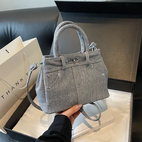 Damen Vintage Denim PU Leder Handtasche Luxus Designer Stil Top Griff Umhänge-Schulter-Crossbody-Tasche Casual Tote