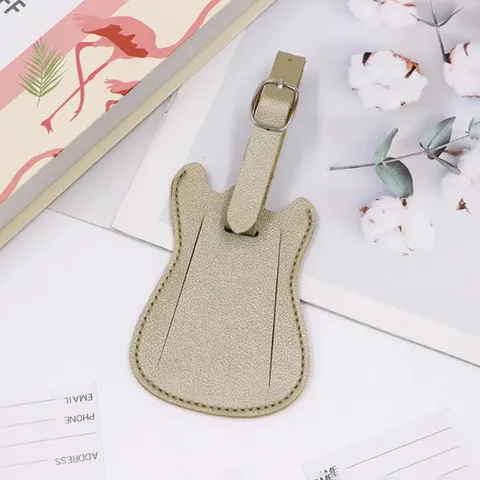 Étiquette de Bagage Forme Guitare Créative Cuir PU Voyage Valise Sac ID Adresse Support Anti-Perte Pendentif