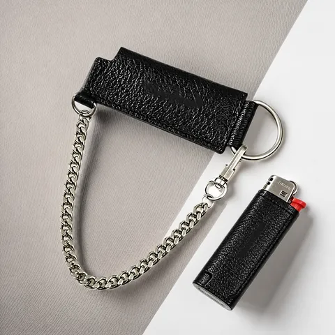 Punk Style PU Leather Lighter Protective Sleeve With Metal Chain Creative Keychain Lighter Cover Accessory