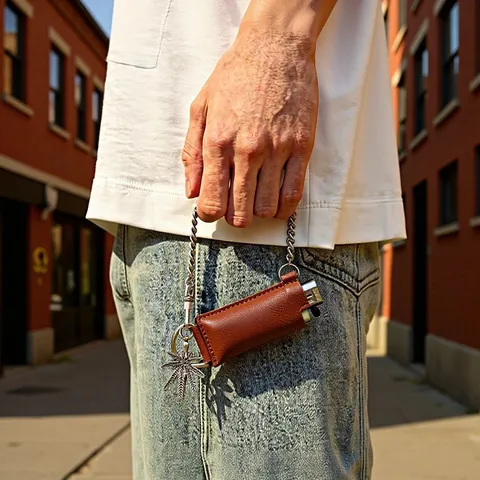 Custodia Protettiva per Accendino in Pelle PU Stile Punk Con Catena in Metallo Accessorio Creativo