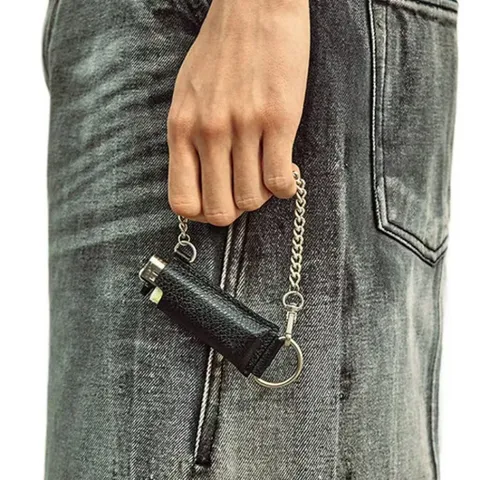 Custodia Protettiva per Accendino in Pelle PU Stile Punk Con Catena in Metallo Accessorio Creativo