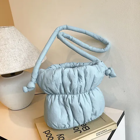 Borsa a Secchiello in Nylon Casual da Donna Leggera Tinta Unita Plissettata a Nuvola Tracolla Moda Borsa da Lavoro