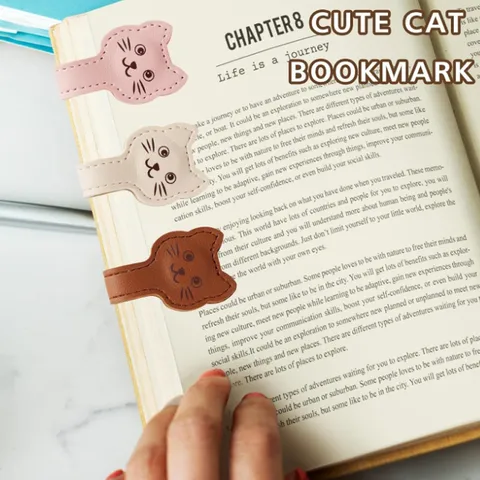 Cute Cat Magnetic Bookmark PU Leather Page Marker Reading Book Accessories For Students Office And School