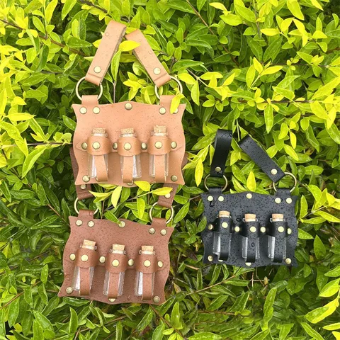 Mittelalter Vintage Leder Trank Flaschenhalter Halloween Cosplay Kostüm Requisite Mit Glasflaschen Retro Zubehör