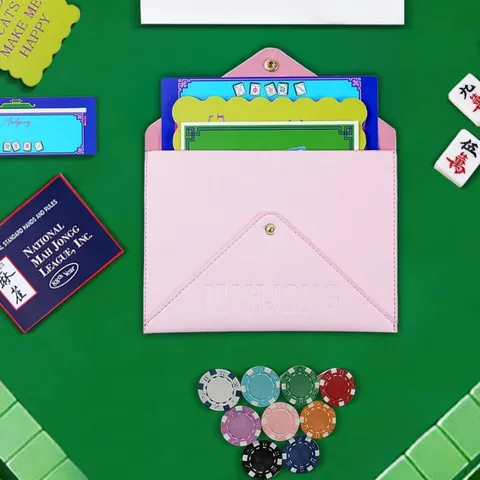 PU Leather Mahjong Card Storage Bag Travel Clutch Pouch Waterproof Envelope Organizer Bag with Metal Snap Button
