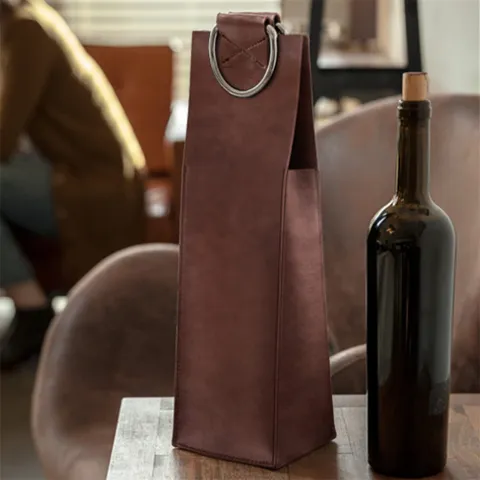 PU Leder Weinflasche Geschenktüte Einzelne Flasche Wein Aufbewahrung Handtasche Mit Metallring Griff Für Party Hochzeit Zuhause