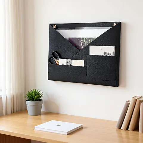 PU Leather Envelope Hanging Storage Bag Wall Mounted File Organizer Pocket For Office Home Stationery Magazine