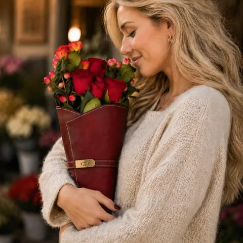 Seau à Bouquet de Fleurs en Cuir PU Boîte d'Emballage Florale Conique Avec Serrure Métal Boîte Cadeau Fleur Unique Pour Fête