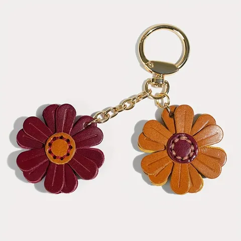 Portachiavi Girasole Carino in Pelle PU Ciondolo Borsa Margherita Fiore Doppio Strato Anello Chiave Auto Carino Per Donna Accessori