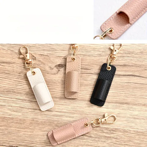 Porta Bolígrafos de Cuero PU Llavero Mini Clip de Almacenamiento de Pluma Estilográfica Organizador de Papelería Colgante para Oficina