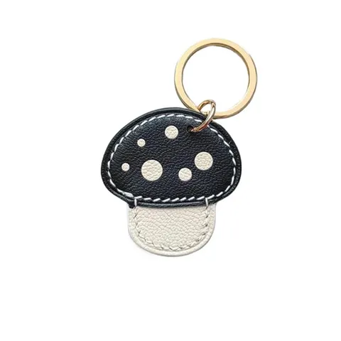 Cute Mushroom Shape Leather Keychain Color Blocking Car Key Ring Fashion Bag Pendant Key Holder Accessory