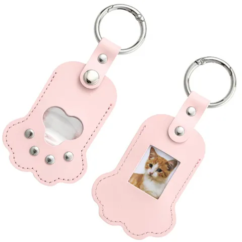 PU Leather Dog Paw Keychain Cute Pet Photo Holder Memorial Key Ring Portable Key Pendant Bag Charm