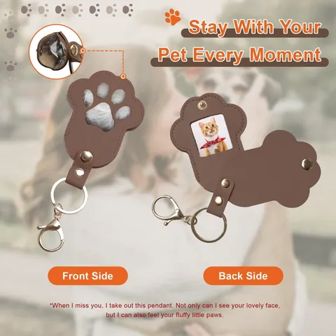 Lindo Pata de Perro Cuero PU Llavero Memorial de Mascotas Portafotos de Pelo de Mascota Portátil Anillo de Clave Encanto de Bolso Regalo
