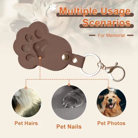 Lindo Pata de Perro Cuero PU Llavero Memorial de Mascotas Portafotos de Pelo de Mascota Portátil Anillo de Clave Encanto de Bolso Regalo