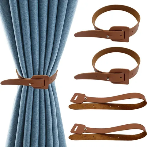 Modern Minimalist Leather Curtain Tiebacks Adjustable Drapery Holdbacks Metal Snap Home Decor Window Curtain Straps