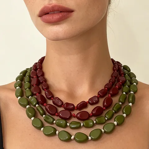 Collana di Perline a Doppio Strato Alla Moda Collane a Girocollo con Chiusura a Filo di Perline di Resina Plastica Ovale Irregolare Geometrica per Gioielli da Donna Uomo