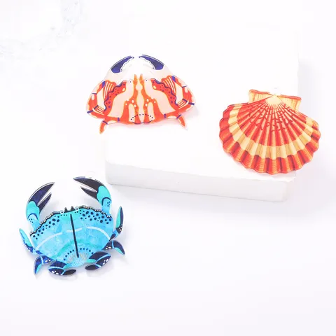 Fashion Acrylic Crab Shell Brooches Pins For Women Sweet Fresh Sea Life Animal Pins Jewelry Accessories For Bags Clothing