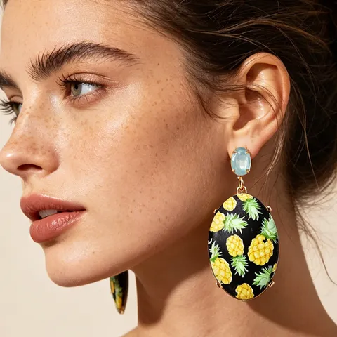 Neuer Chinesischer Stil Nationaler Trend Bedruckt Oval Hängeohrringe Nische Design Farbe Diamant Ohrstecker Elegante Damen Schmuck
