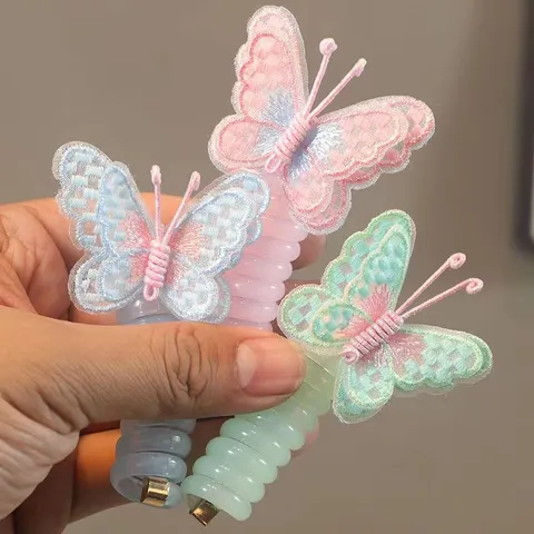 Bambini Carino Farfalla Elastico per Capelli Plastica Spirale Filo Telefono Supporto Coda di Cavallo Accessori Capelli