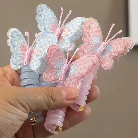 Bambini Carino Farfalla Elastico per Capelli Plastica Spirale Filo Telefono Supporto Coda di Cavallo Accessori Capelli