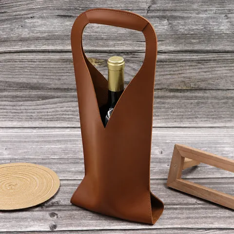 Leather Red Wine Bottle Bag Single Wine Carrier Storage Pouch Portable Wine Gift Bag With Handle