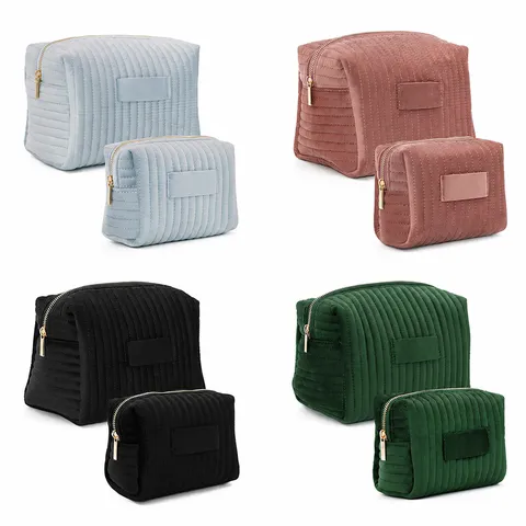 Bolsa de Aseo de Terciopelo Portátil Gran Capacidad Neceser Acolchado Bolsa Organizadora de Maquillaje de Viaje para Mujeres