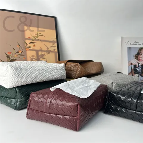Modern Leather Woven Tissue Box Holder Decorative Rectangle Facial Paper Dispenser For Living Room Home Decor