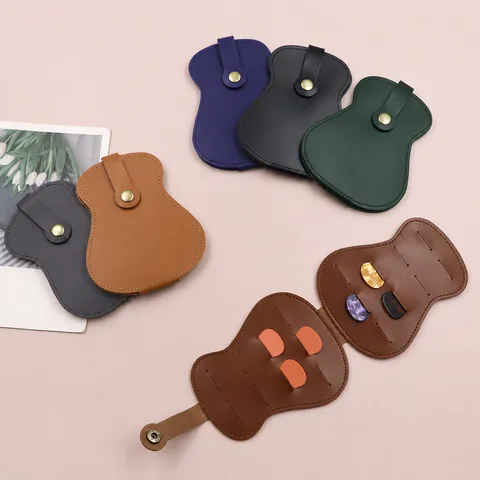 Pochette pour Médiators en Cuir PU Forme de Guitare Créative Sac de Rangement d'Accessoires d'Instruments de Musique avec Bouton-Pression
